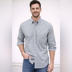 Peter Millar Men's Blue and Brown Plaid Shirt